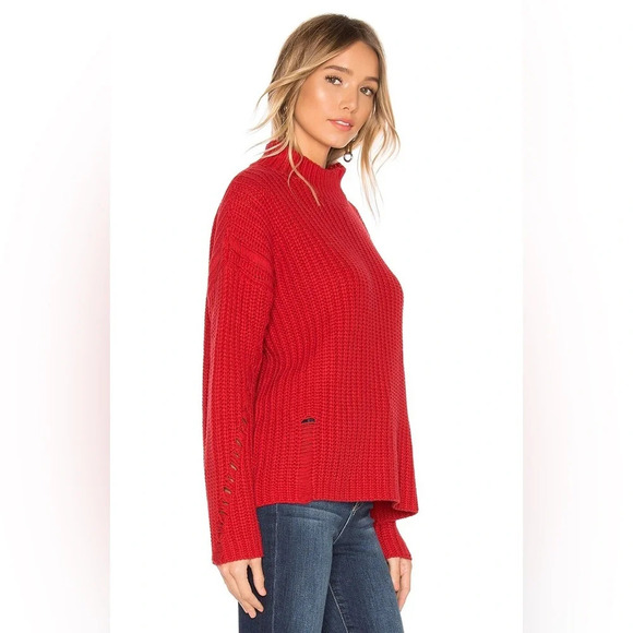 Lovers and Friends Revolve Clea Sweater Red Chunky Knit Shredded Distressed - Picture 5 of 11